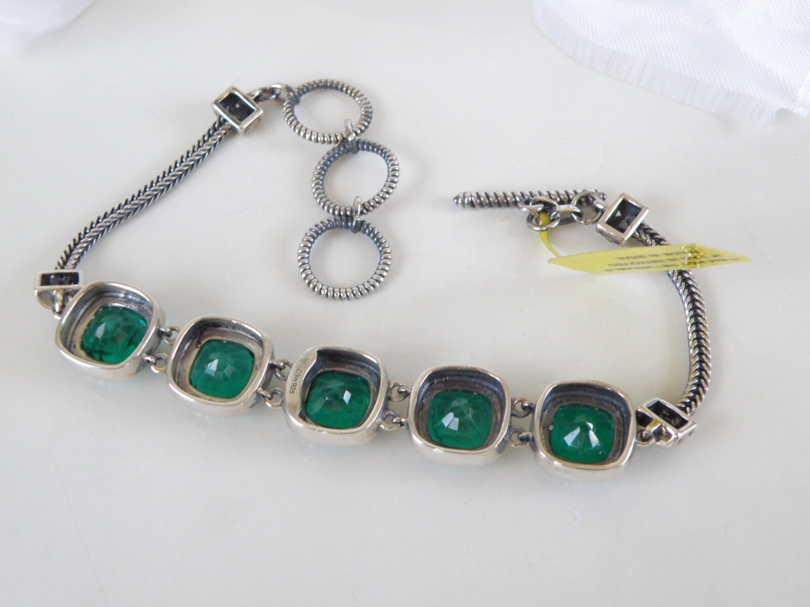 Sterling Silver 925 Green Fluorite Gemstone Tennis Station Bracelet
