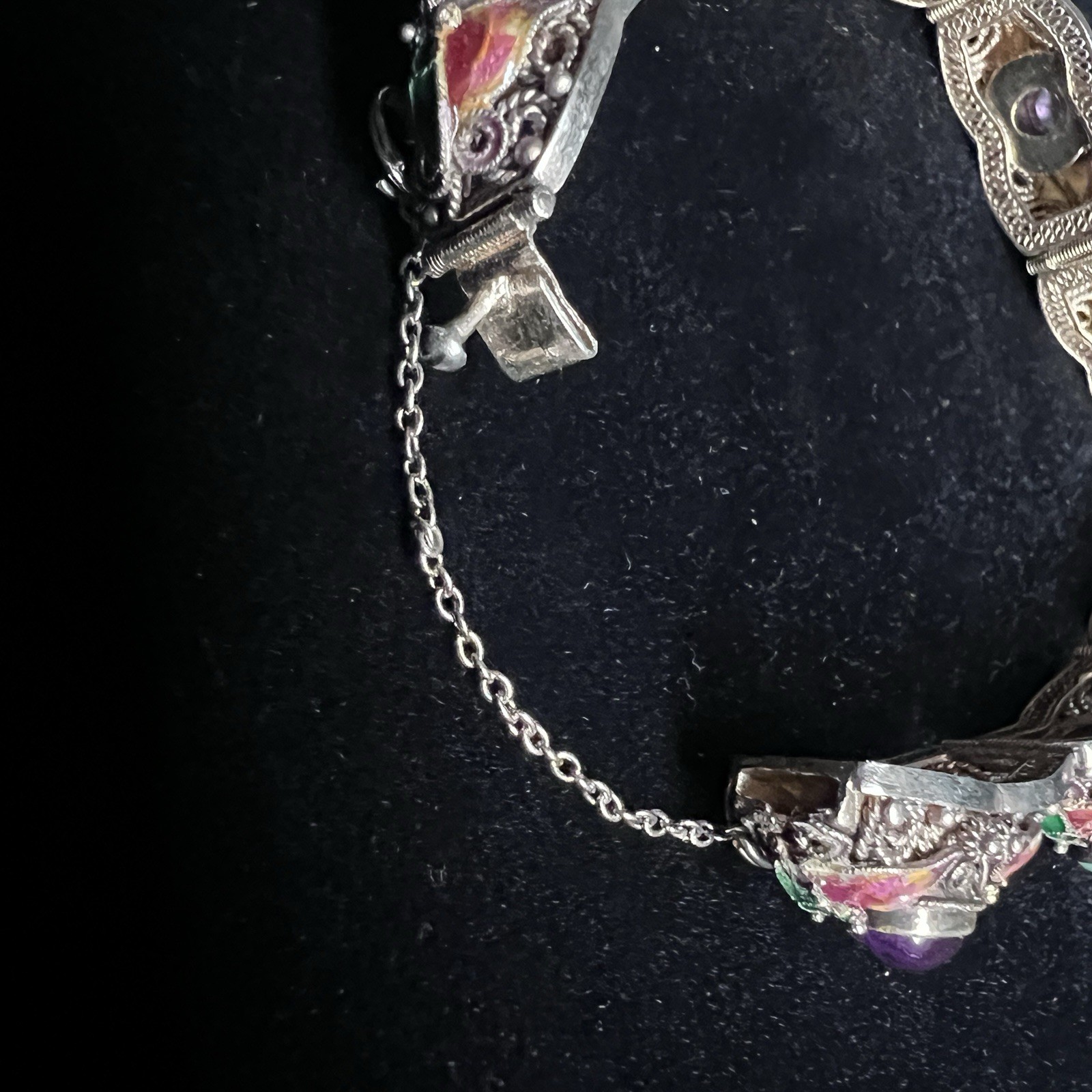 Vintage Chinese Export Silver Vermeil Filigree Enamel Bracelet 7.25″ 34g
