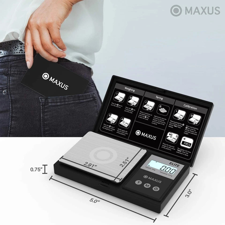 MAXUS Digital Pocket Gram Scale 500G X 0.01G High Precision with Tray, Weighs Sm