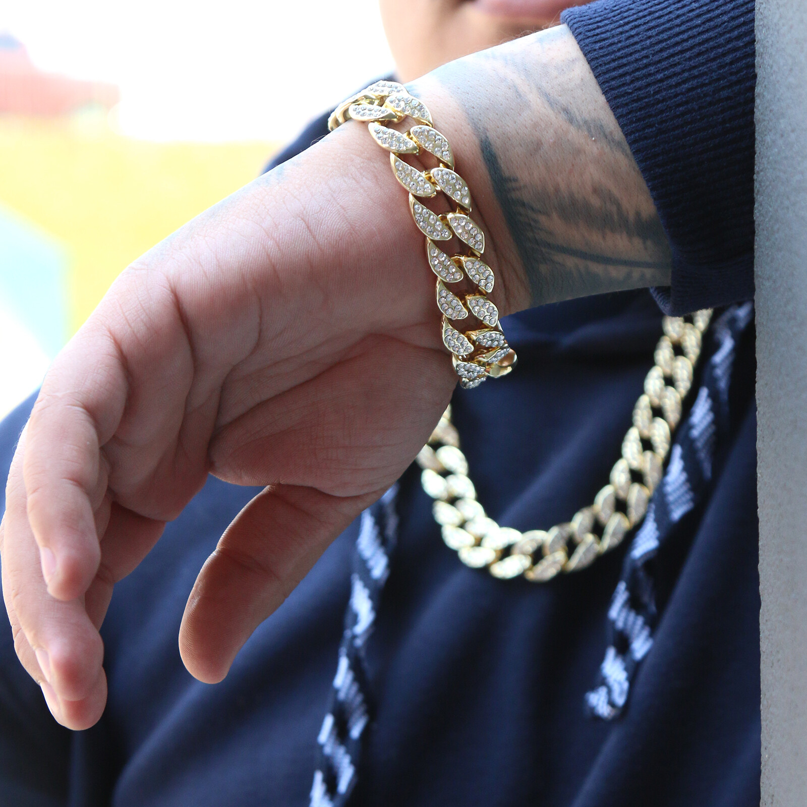 Iced Cubic-Zirconia Miami Cuban Choker Link Chain Hip-Hop Men’s Gold Plated