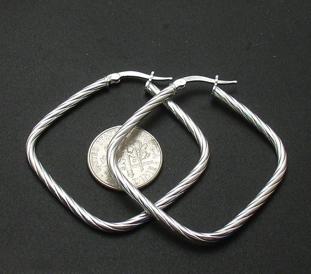 1 5/8″ Twisted Square Round Hoop Earrings Real 925 Sterling Silver