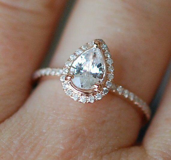 2.4ct Pear Cut Moissanite Halo Princess Engagement Ring 14k Rose Gold Plated