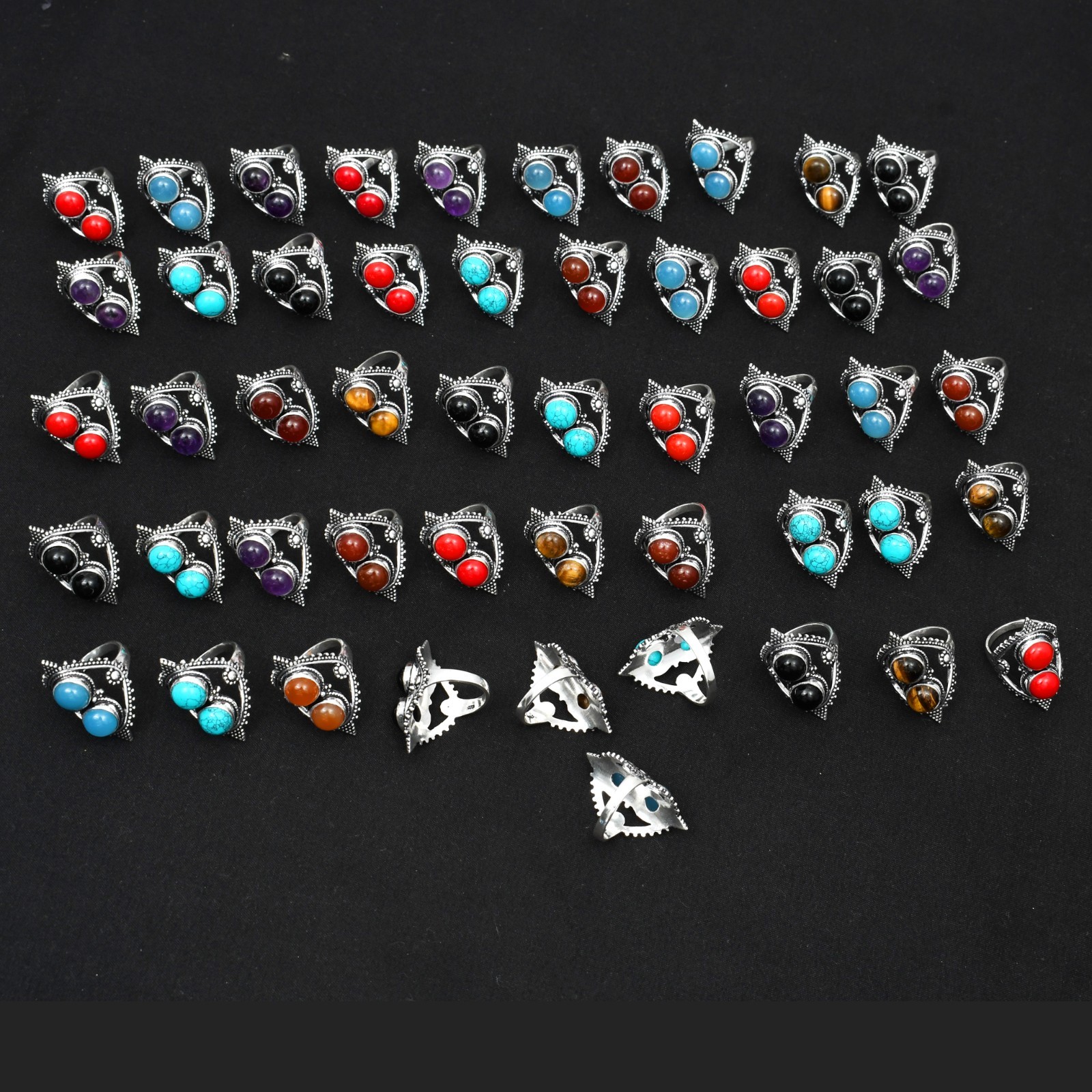 50Pcs Multiple Gemstone Handmade All Size Ring Lot Jewelry For Gift LOT-191
