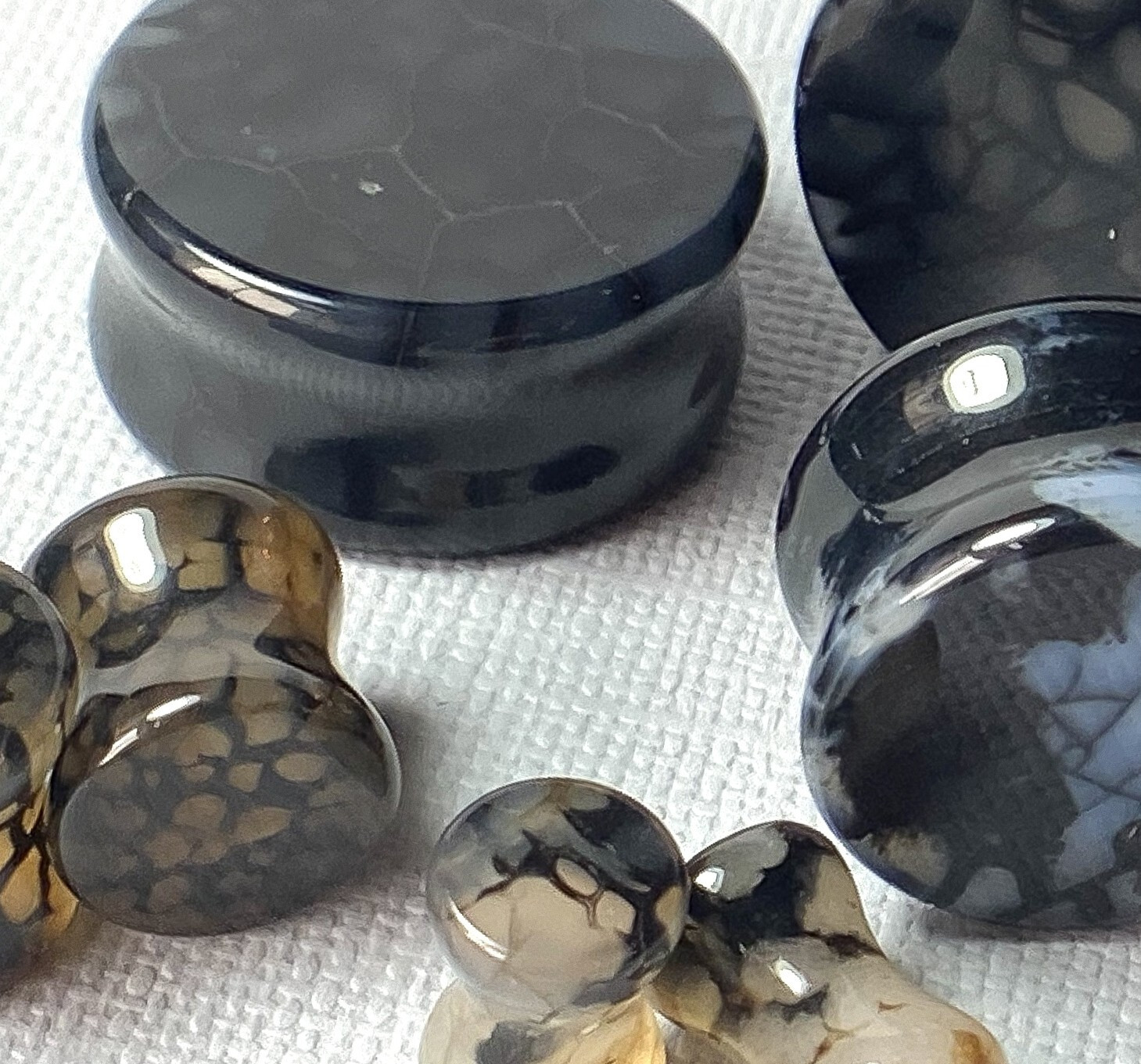 PAIR Black Dragons Vein Agate Stone Double Flare Plugs Organic Earlets Gauges