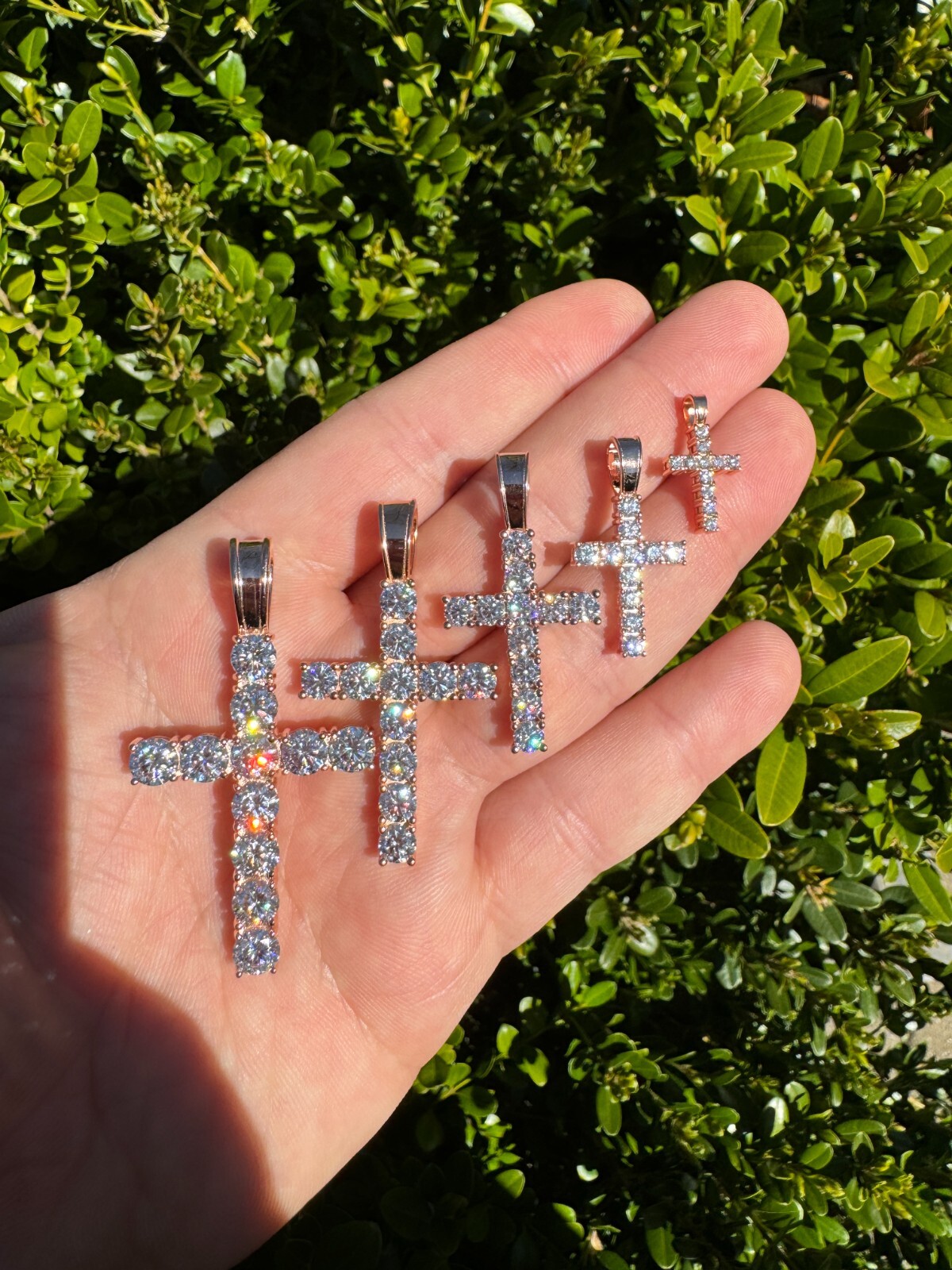 MOISSANITE 14k Rose Gold Cross & Real 925 Silver Iced Pendant Necklace Hip Hop