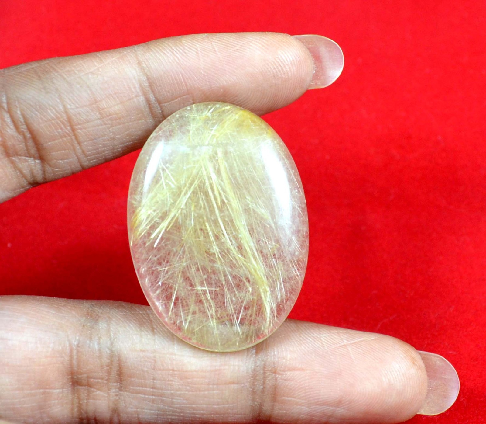 53 Cts. Natural Cabochon Gemstone Golden Needle Rutile Oval 34x25mm-A1712