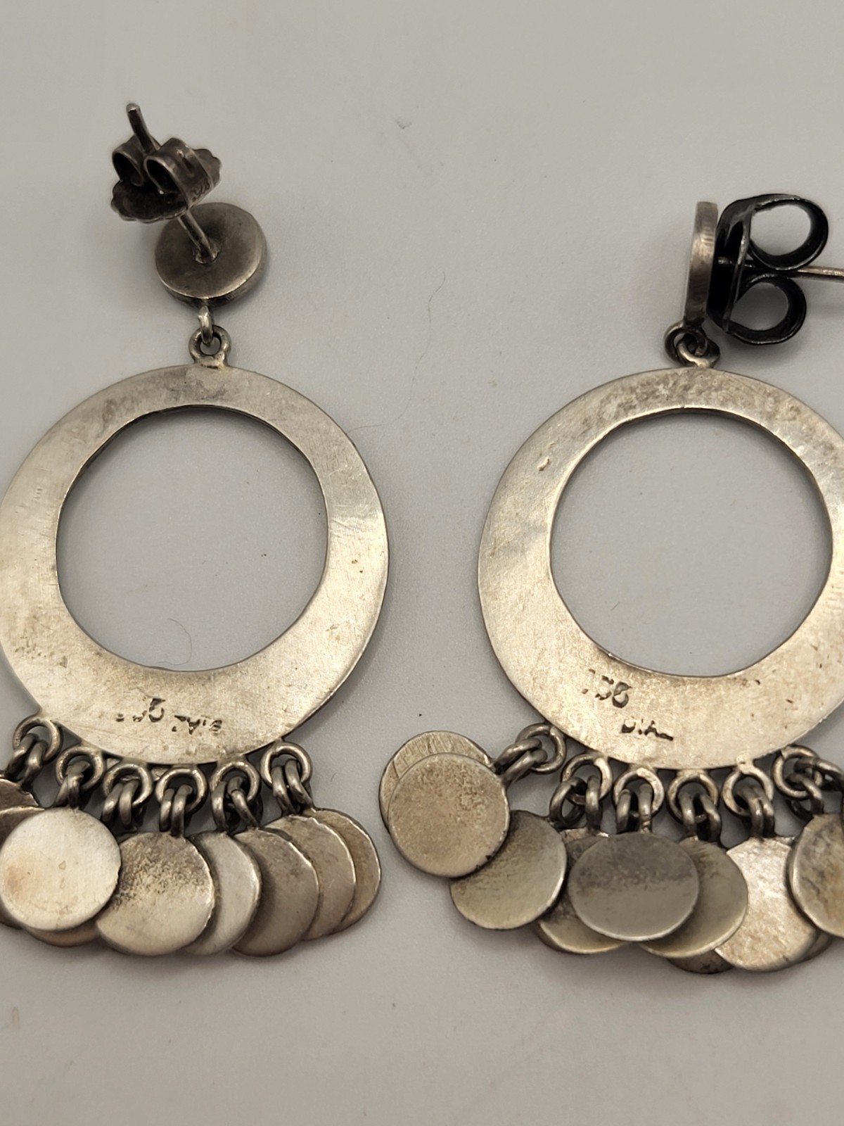 JANE DIAZ 925 Sterling Silver Hoop Stud Disc Drop Dangle Pierced Earrings Signed