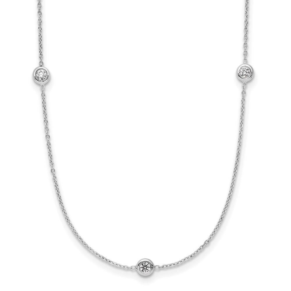 Platinum Polished Bezel Set 7 Diamond Station Necklace 16″ for Women 3.33gm