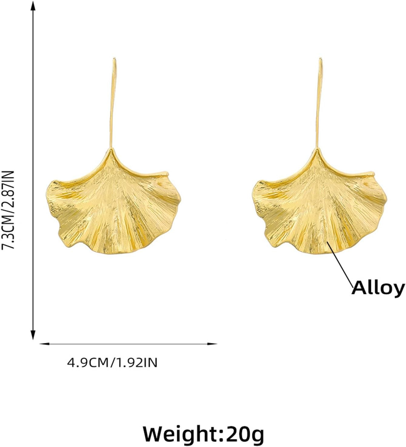 Ginkgo Leaf Earrings Silver Plated Boho Vintage Leaves Flower Plant Gold