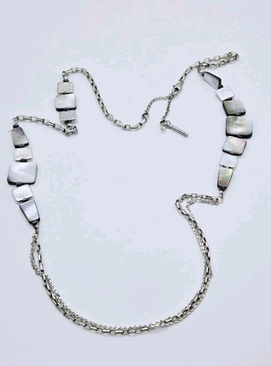 Kenneth Cole Necklace Silver tone Faux Abalone Pearlized 37 in