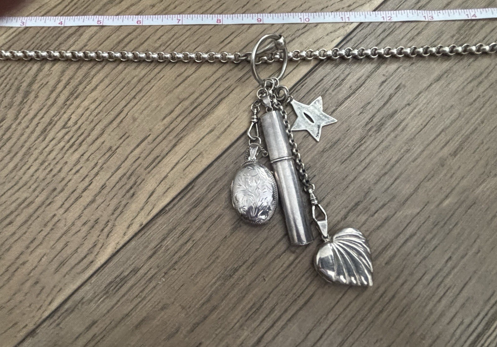 David Navarro Sterling Silver 18” Charm Necklace Heart Locket Shell Artisan