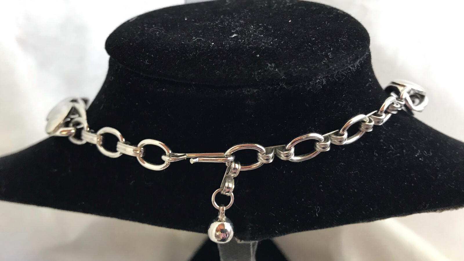 Vtg 1950-60s Shiny Choker Necklace Dangle Screw-back Earrings Cuban Chain Link