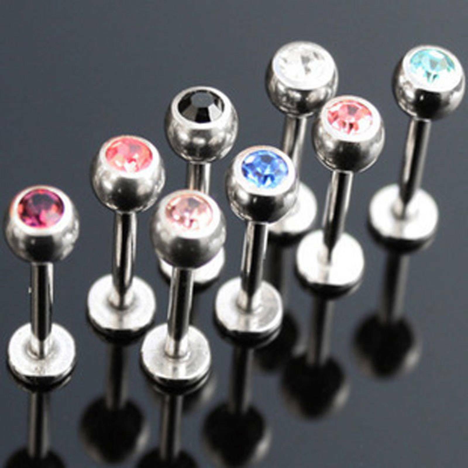 10PC 16G Crystal CZ Gem Labret Monroe Stud Lip Ring Helix Ear Cartilage Piercing