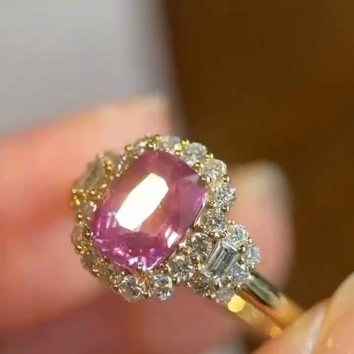 5.80 Ct Radiant Cut Natural Pink Sapphire & Diamond Wedding Ring 14K Yellow Gold