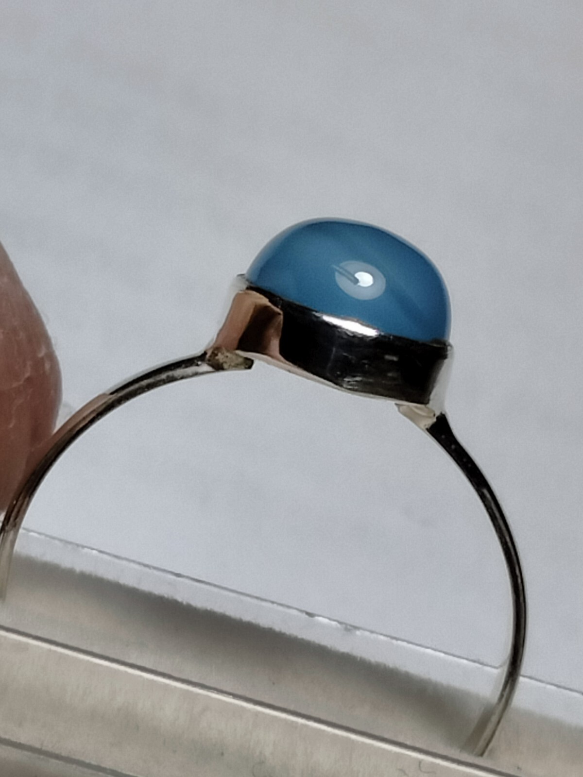 LOVELY SEA BLUE CHALCEDONY IN STERLING SILVER.925 RING SIZE 9.0-9.25!