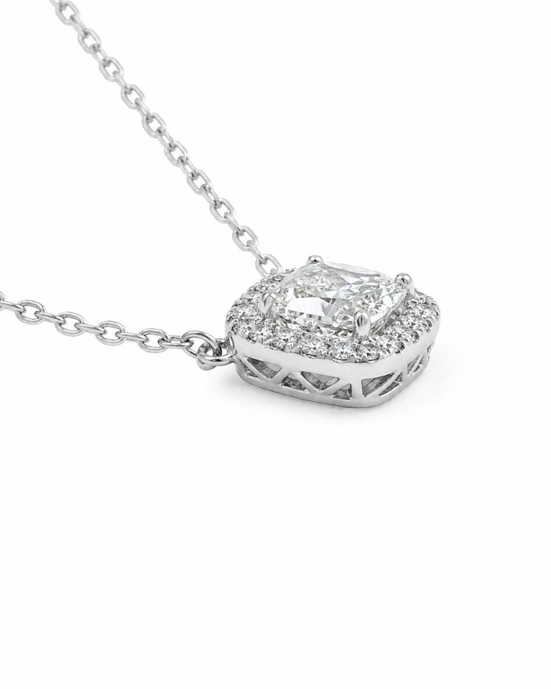 Natural Radiant Cut Diamond Halo Pendant 18KT White Gold
