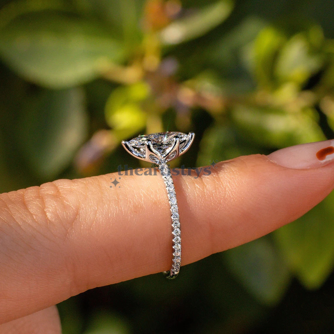 Solid 14K White Gold Solitaire Moissanite Engagement Ring Marquise Cut 1.50 CT
