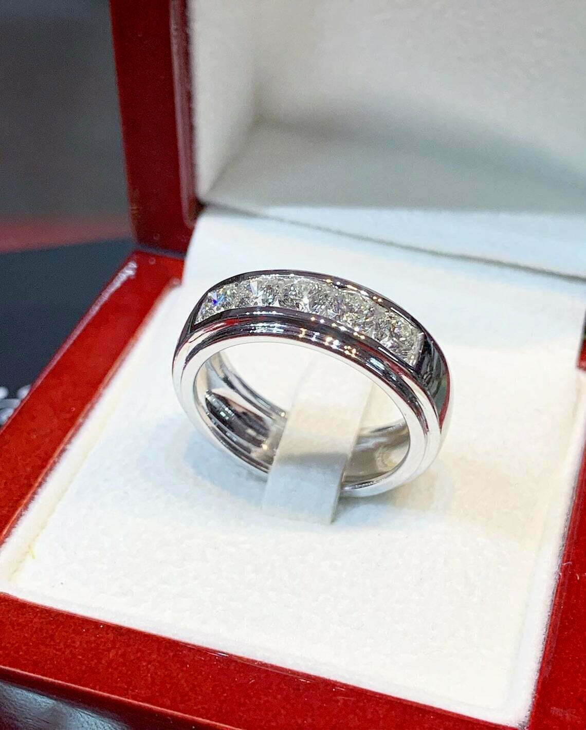 2Ct Round Cut Simulated Diamond Wedding Band Pinky Ring 14k White Gold Finish