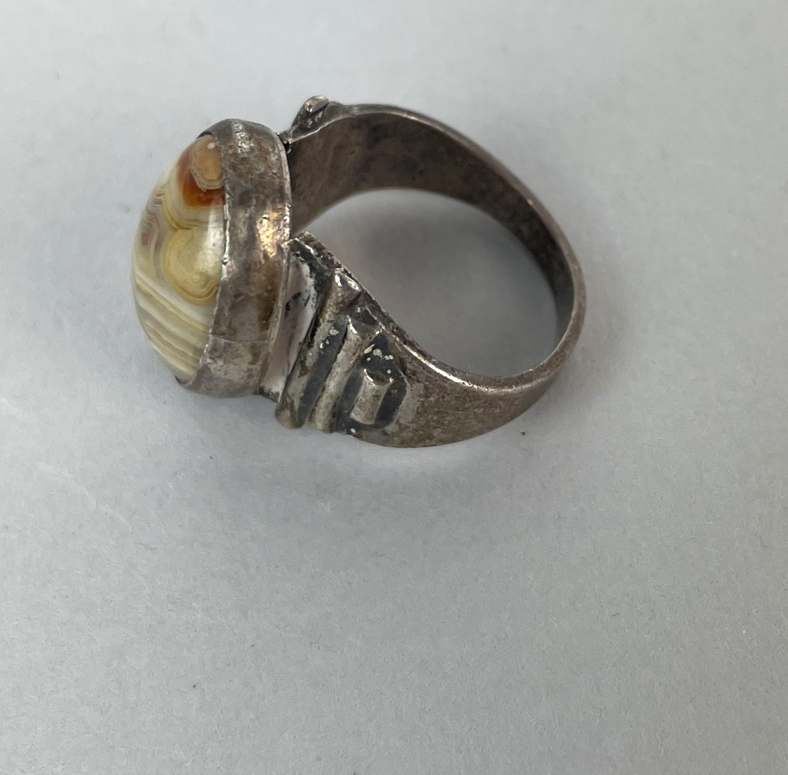 925 Sterling Silver Vintage Cabochon Agate Ring 7.25, Acid Tested