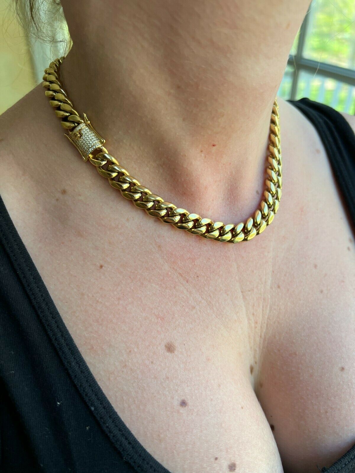 Miami Cuban Link Chain W. 1ct CZ Iced Clasp 14k Yellow Gold Plated Stainless