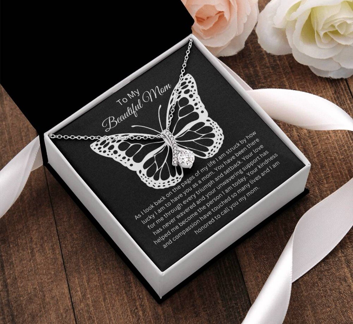 TO MY BEAUTIFUL MOM NECKLACE SOFT BOX GIFT HOLIDAY BIRTHDAY MOTHER’S DAY GIFT