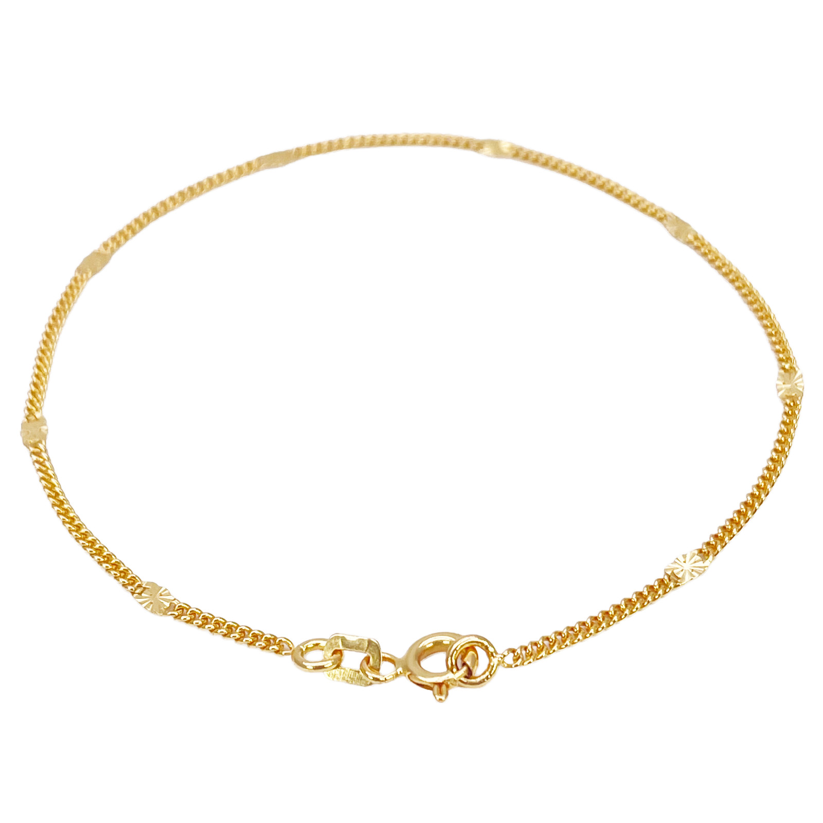 22ct Yellow Gold Curb Chain Bracelet with Diamond Cut Detail Links 7 Inches