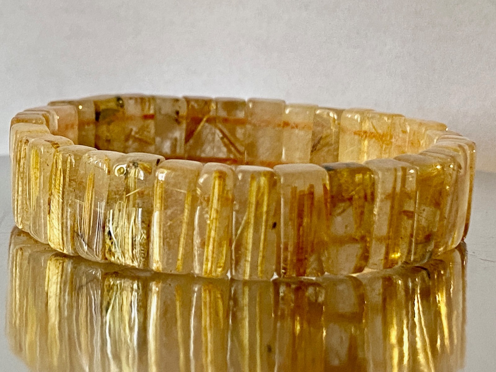 8.2″ Golden Rutilated Quartz Titanium Dioxide Inclusions Bracelet – I1414
