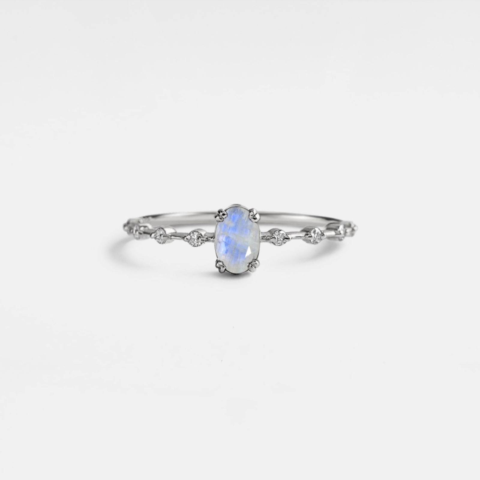 Oval Cut Moonstone Stacking Ring in 925 Sterling Silver