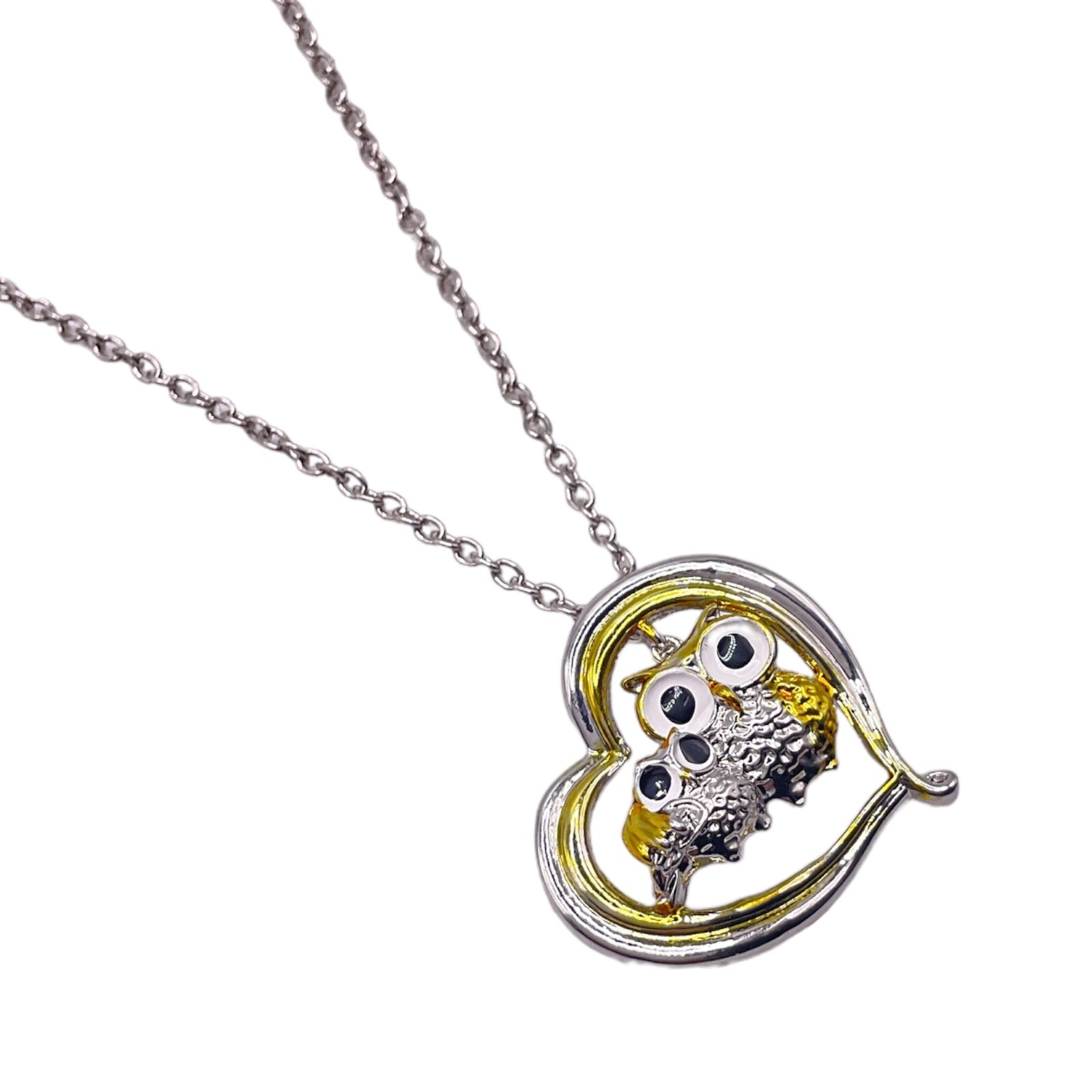 Adorable Owl With Baby Owl In Heart Pendant Fashion Necklace For Women Girls