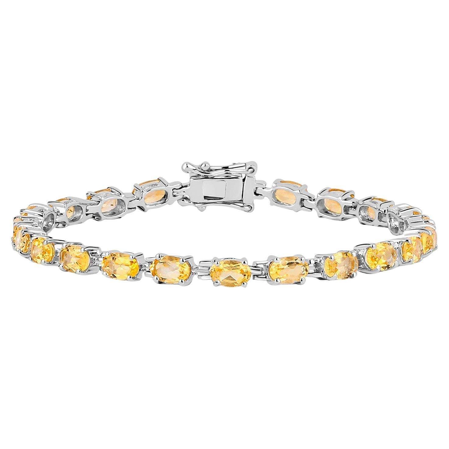Natural Citrine Tennis Bracelet 9ct Oval Cut Sterling Silver 7.25 inch Women