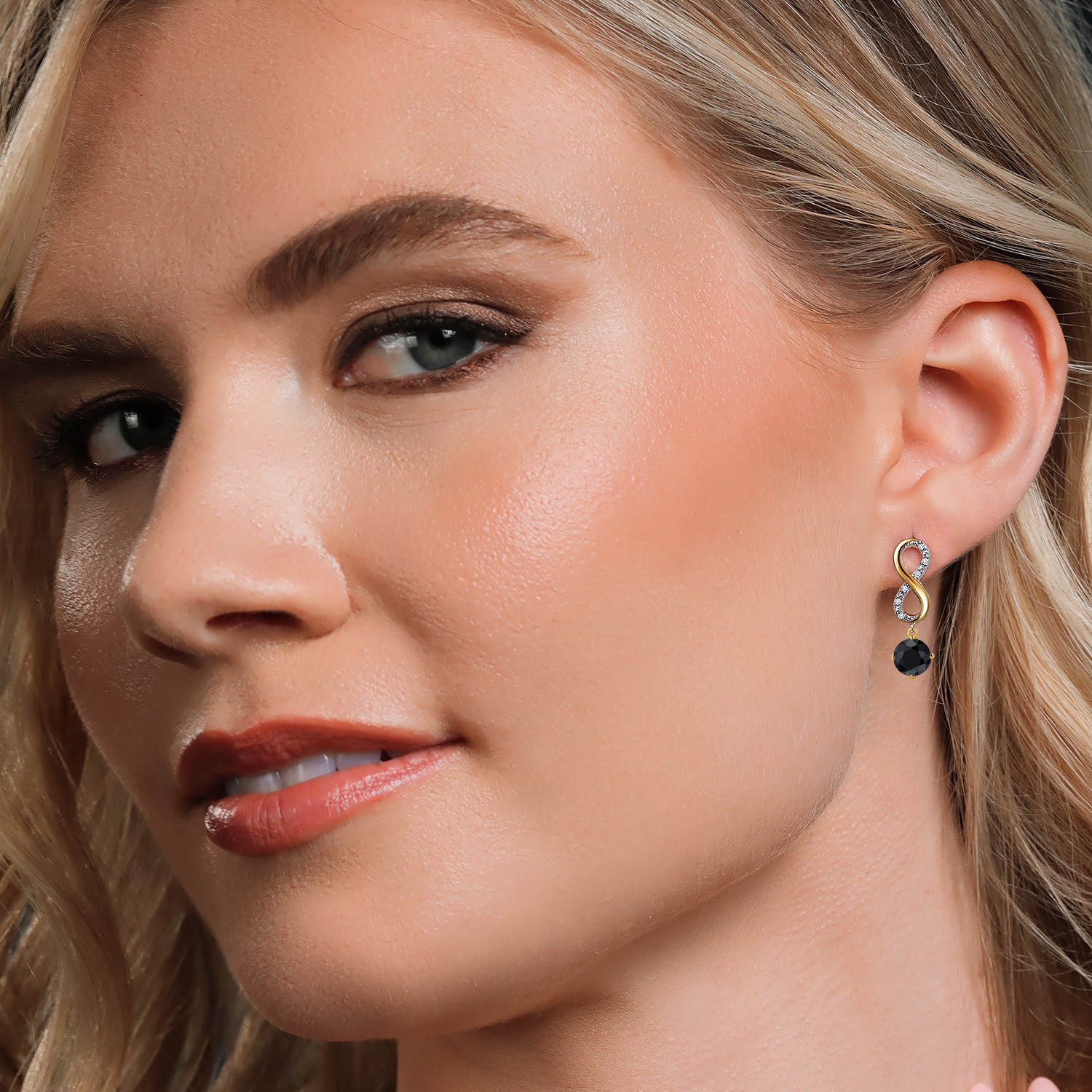 925 Silver and 10K Yellow Gold Black Sapphire and Lab Grown Diamond Dangle