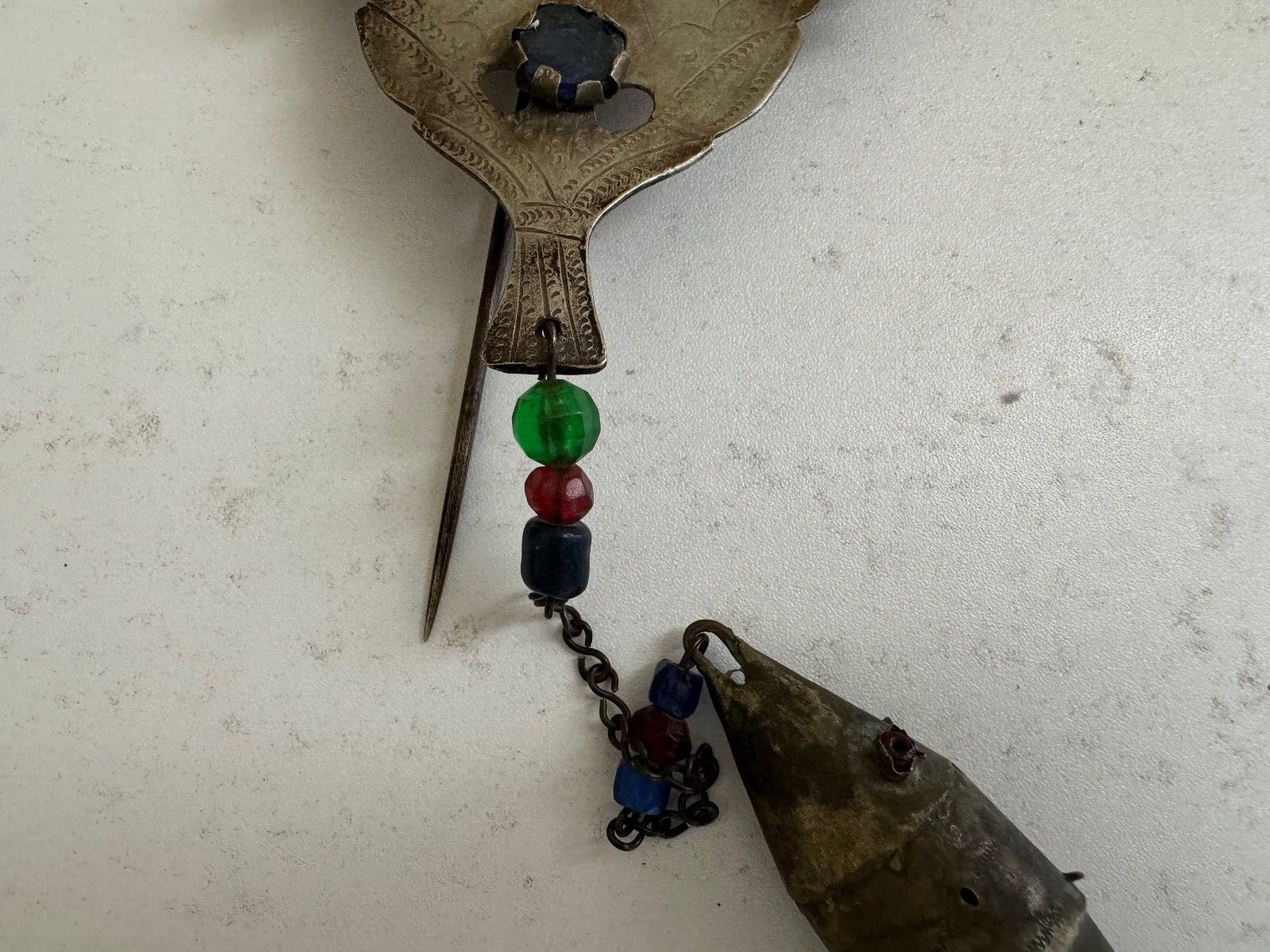 Antique Spanish Colonial Peruvian Large Tupu Shawl Pin Birds & Articulated Fish