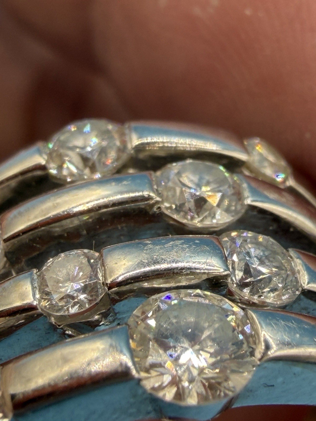 14kt White Gold Right Hand Diamond Ring Flush Set Size 6 7.33g