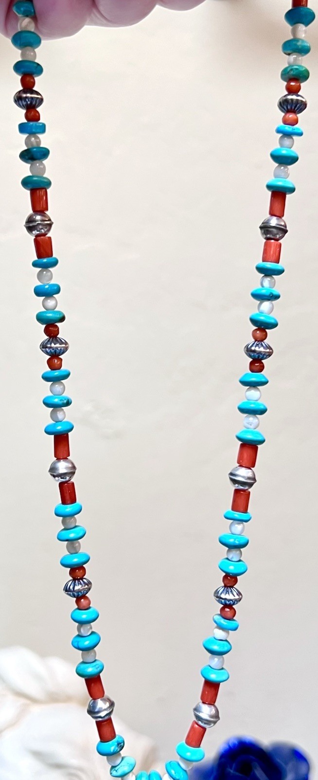 LOVELY Native, Navajo Signed Sterling Silver Turquoise, Coral, Etc Bird Necklace
