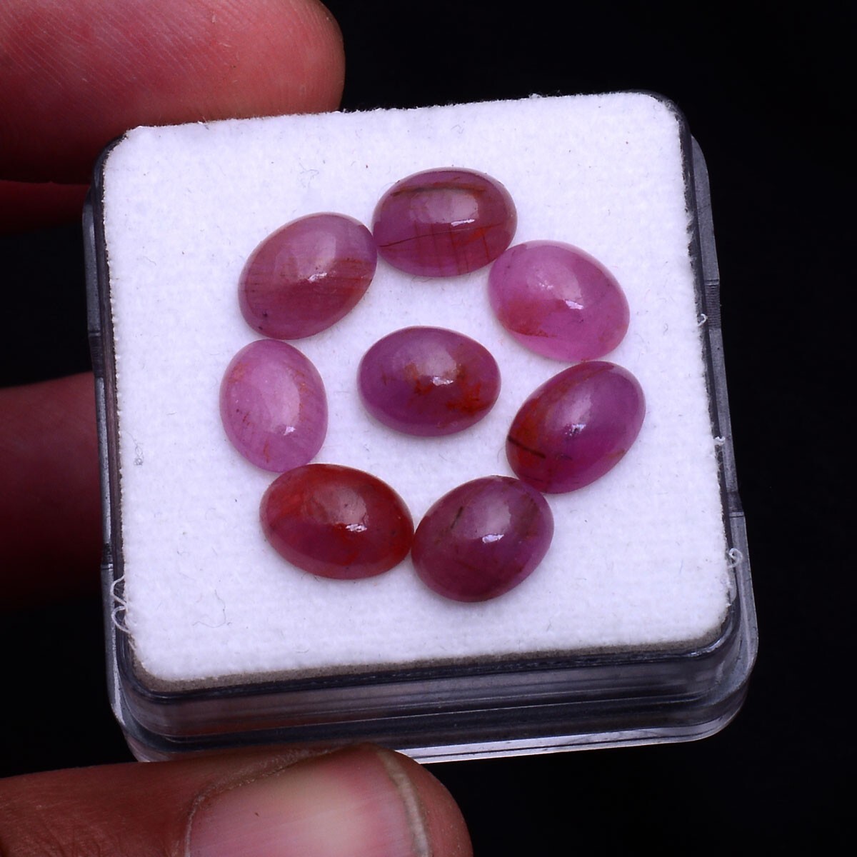 8 Pcs Natural Ruby 7.71mm-8.76mm Oval Cabochon Untreated Dazzling Red Gemstones