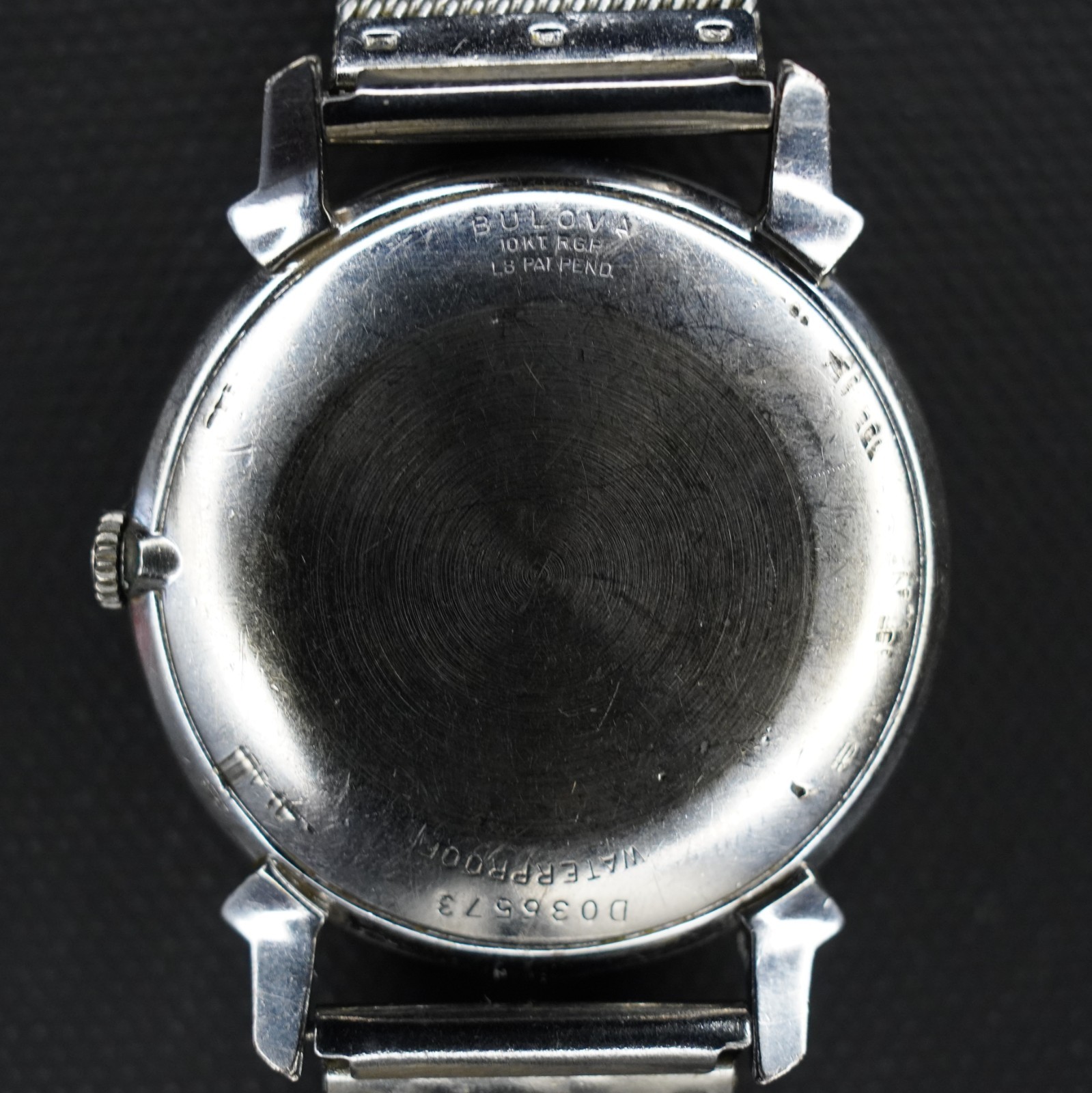 Vintage 1959 Bulova 23 Jewels Manual Wind Black Dial 10KT RGP Waterproof Watch