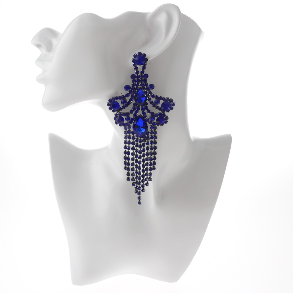 Hematite Tone Alloy Metal Crystal Rhinestone Chandelier Post Earrings ESE2630…