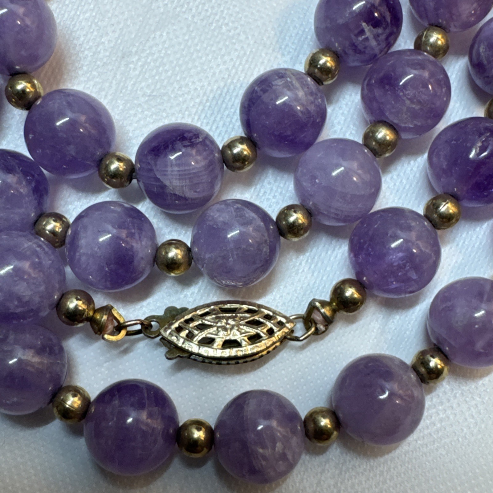 14k GF Purple Amethyst 8mm Stones & Gold Accent Beaded 30in Necklace