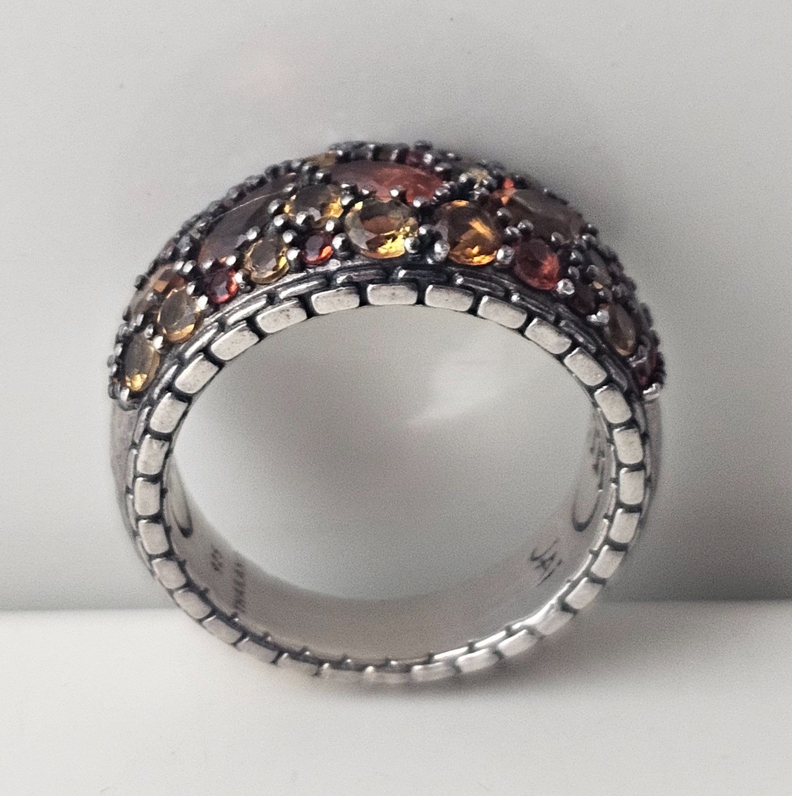John Hardy 925 Ring Mixed Garnet & Citrine Orange Spessartite Amber Agate size 8