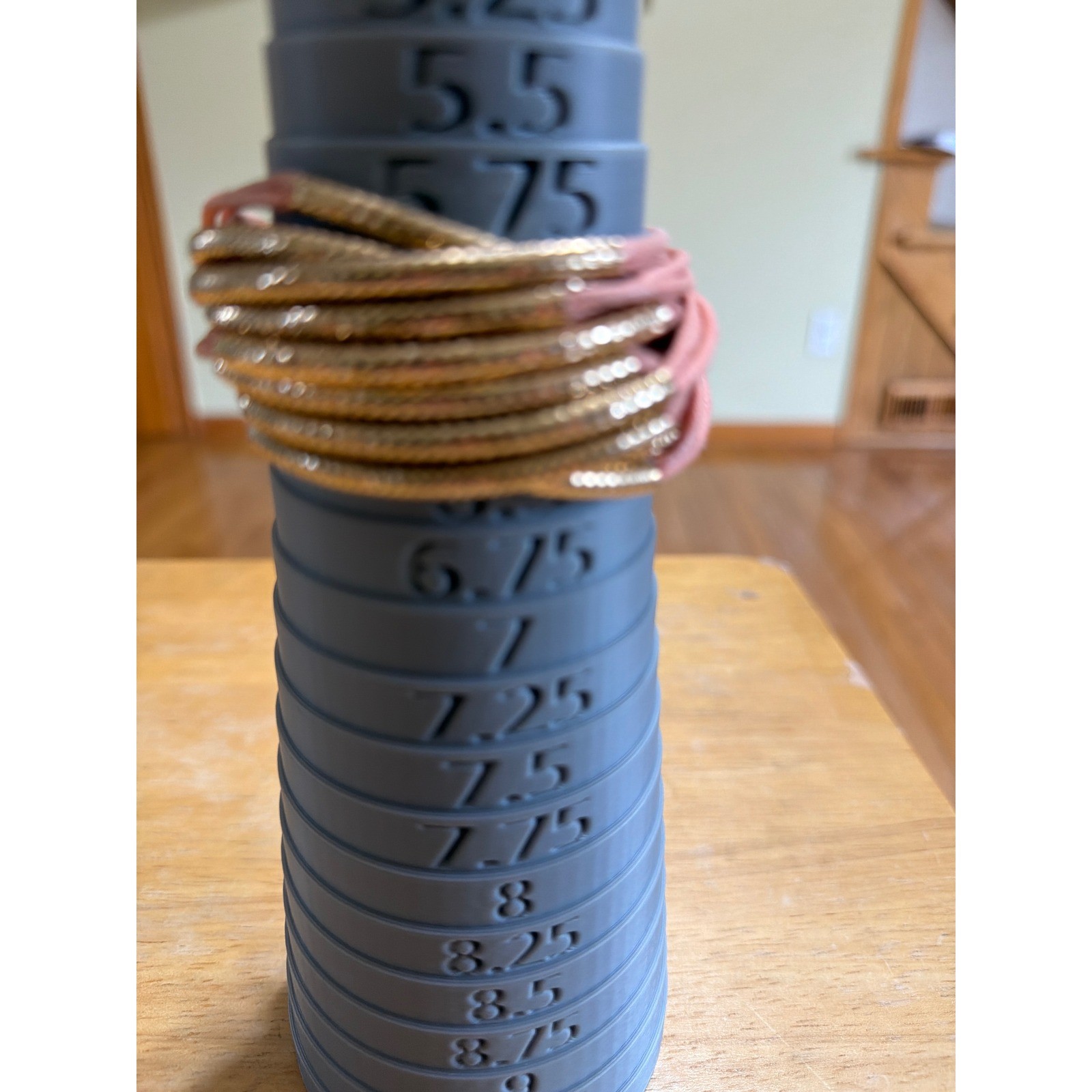 Multi Strand Peach Cord and Gold Tone Metallic Tube Wrap Bracelet Statement