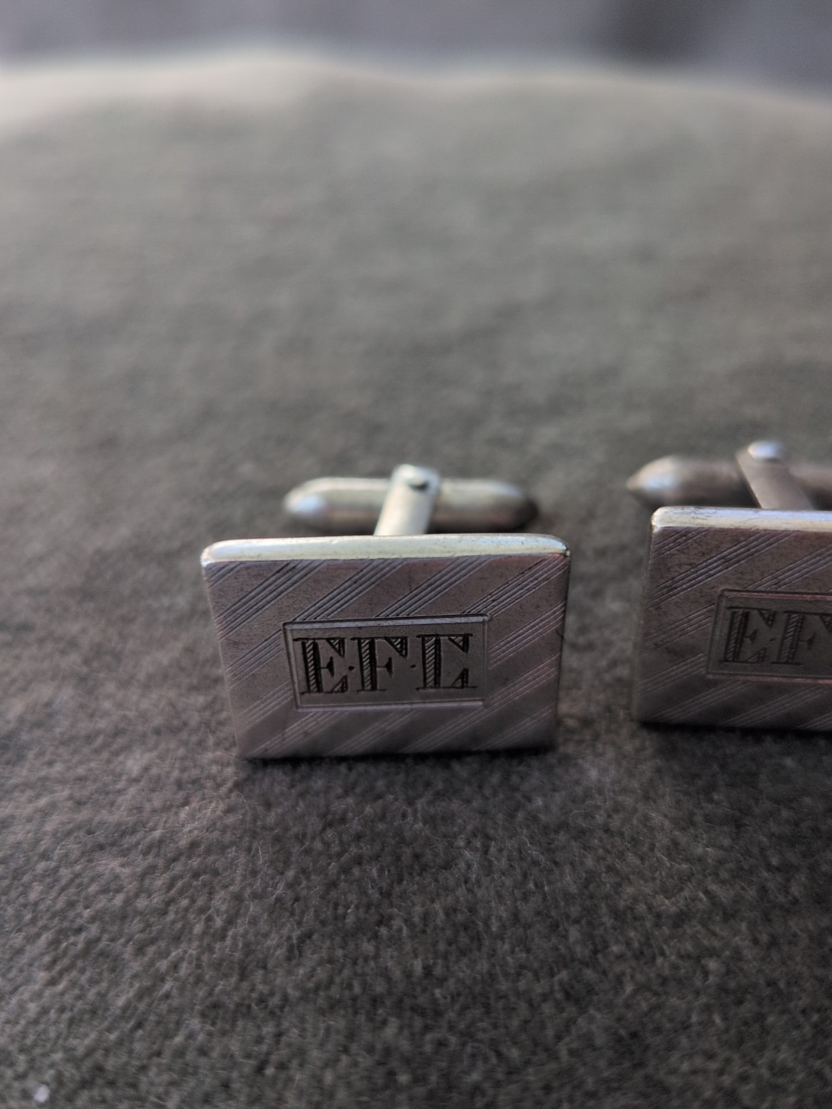 Vtg E.F.C. Sterling Silver Mens Cuff Links Square Bullet back MCM Retro
