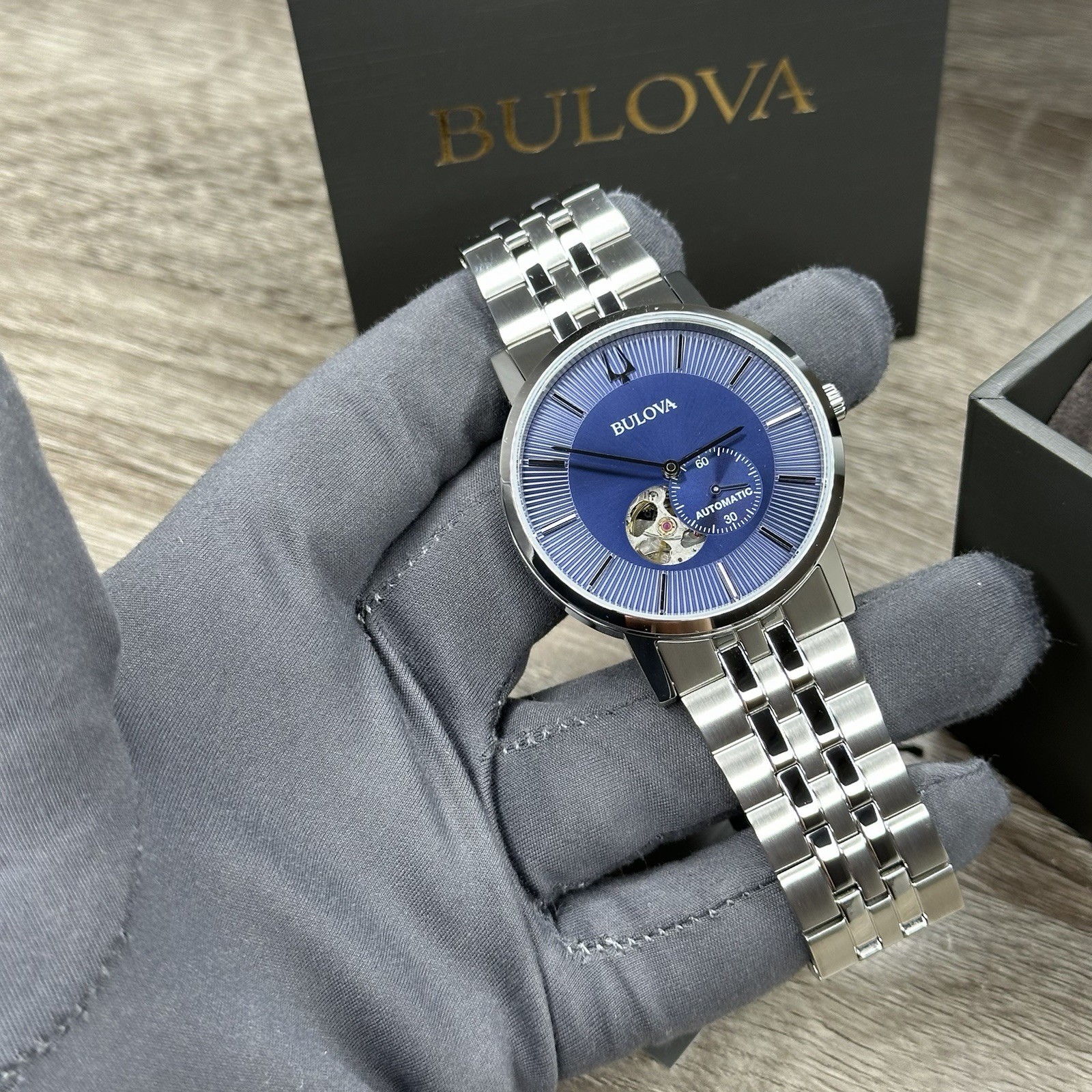 NEW✅AUTOMATIC✅ Bulova American Clipper Blue Dial Steel Men’s Watch 96A247 $450