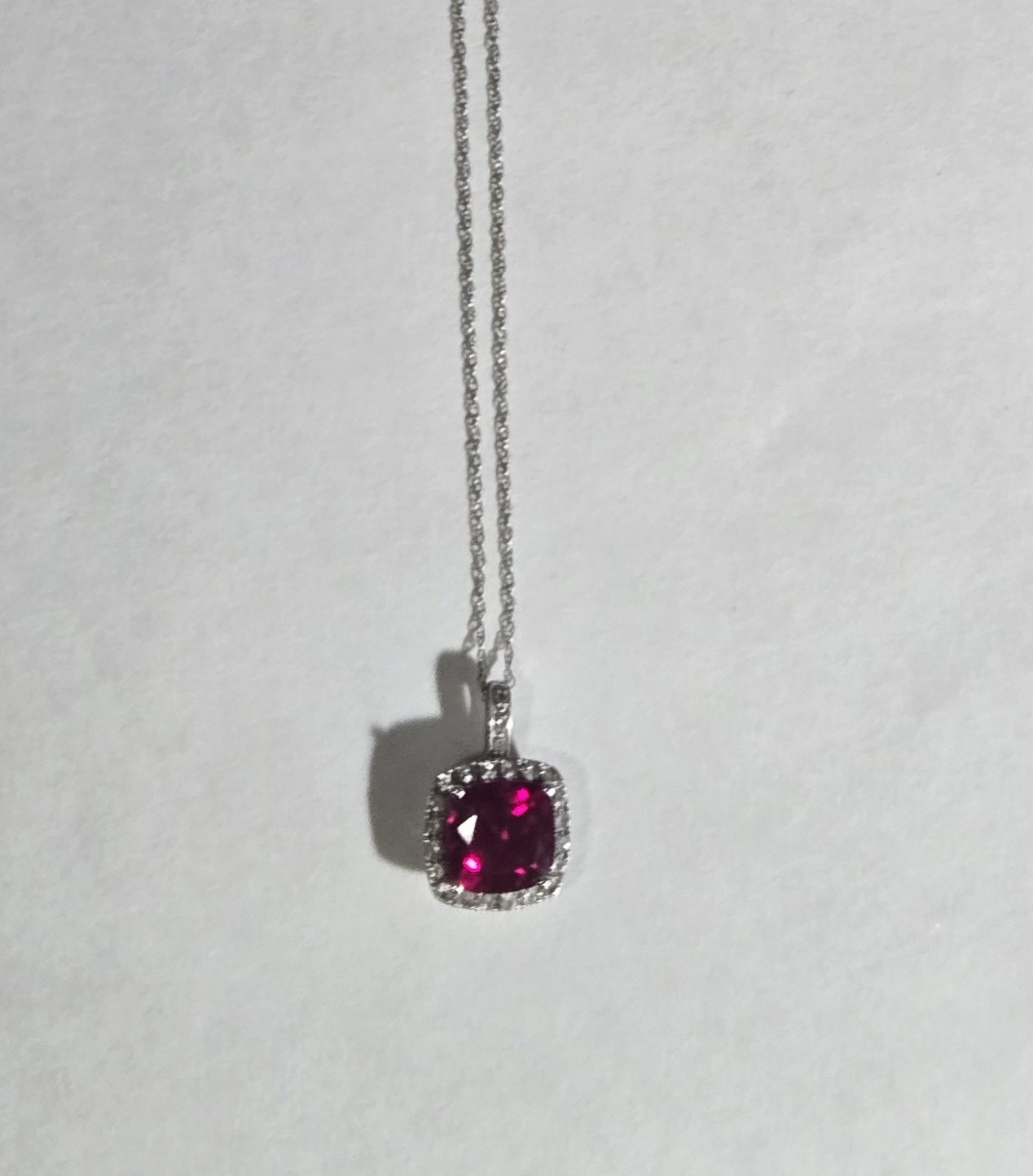 7.0mm Cushion-Cut Lab-Created Ruby and White Stones 10k Gold White