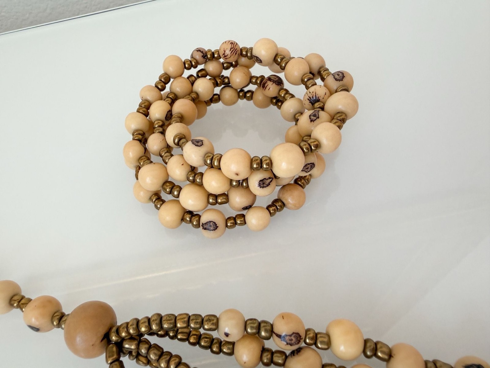 Boho Multi-Strand Tagua Seed Bead Necklace and Bracelet Set