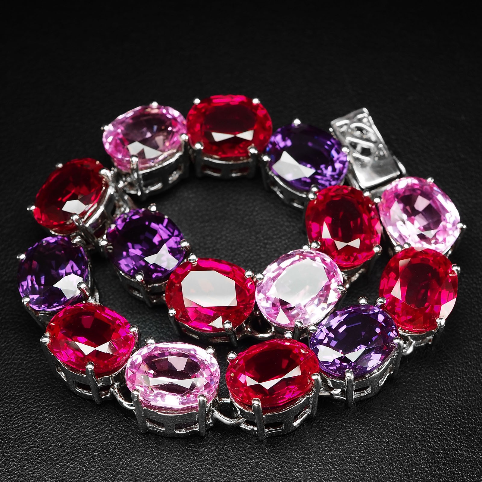 Sapphire Rubellite Tourmaline 108.50Ct 925 Sterling Silver White Gold Bracelets