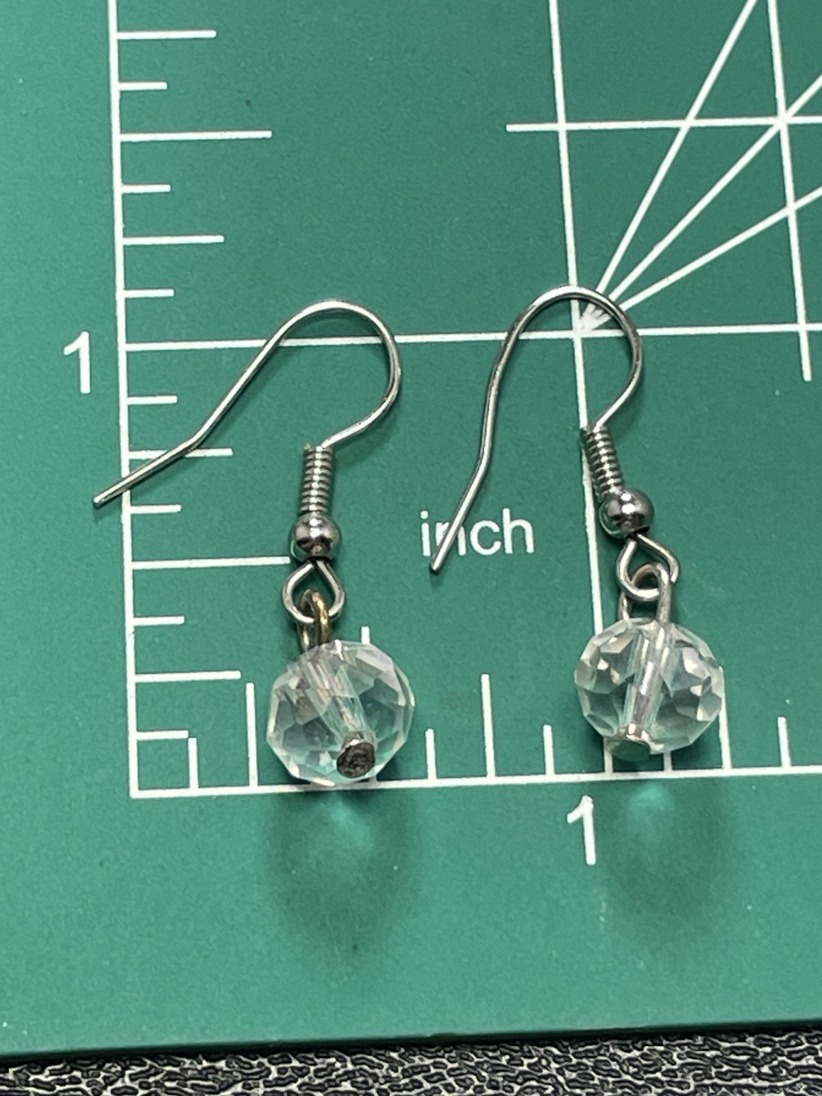 Vintage 1” Faceted Crystal Beaded Silver Tone Metal Dangle Earrings
