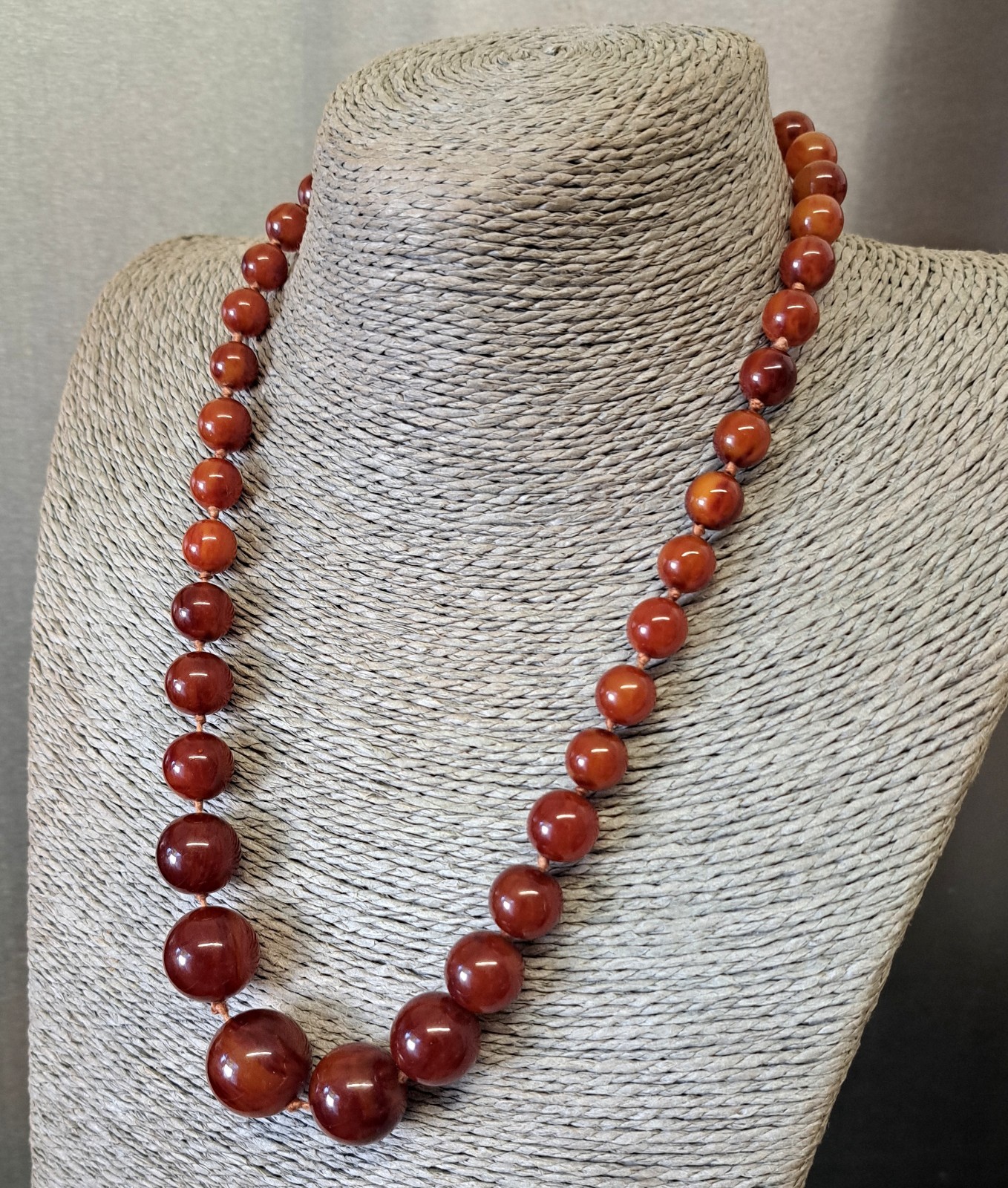 Vintage Art Deco Necklace/Early Plastic Bakelite RARE Dark Amber color1930s 55cm