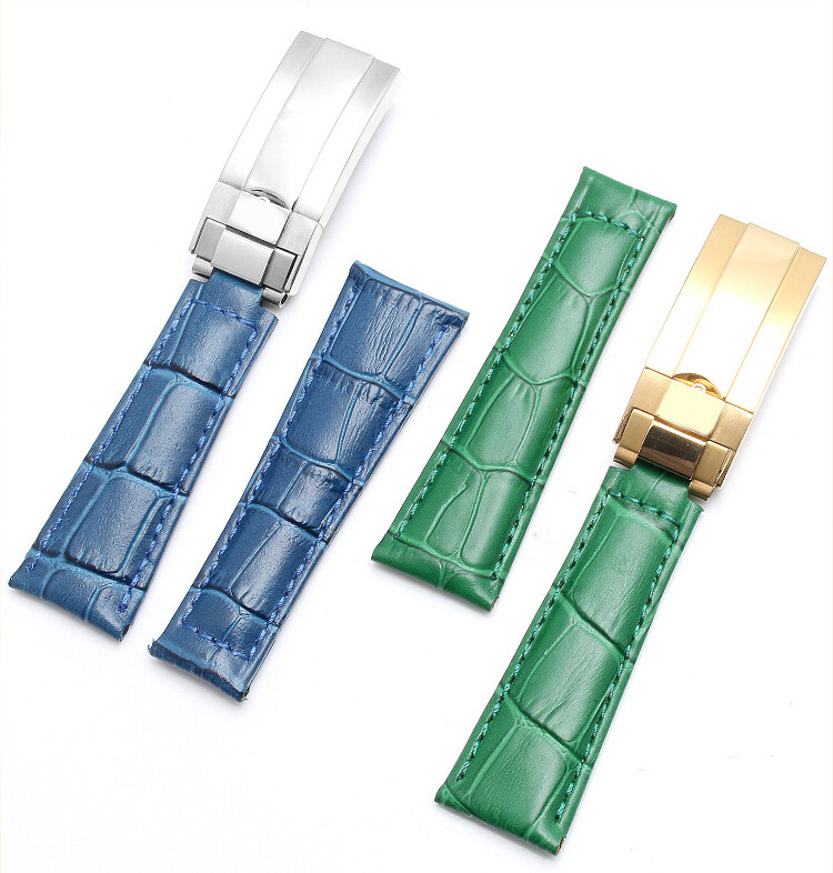 Double Sided Genuine Leather Crocodile Grain Watch Straps Mens Band 20 for Rolex