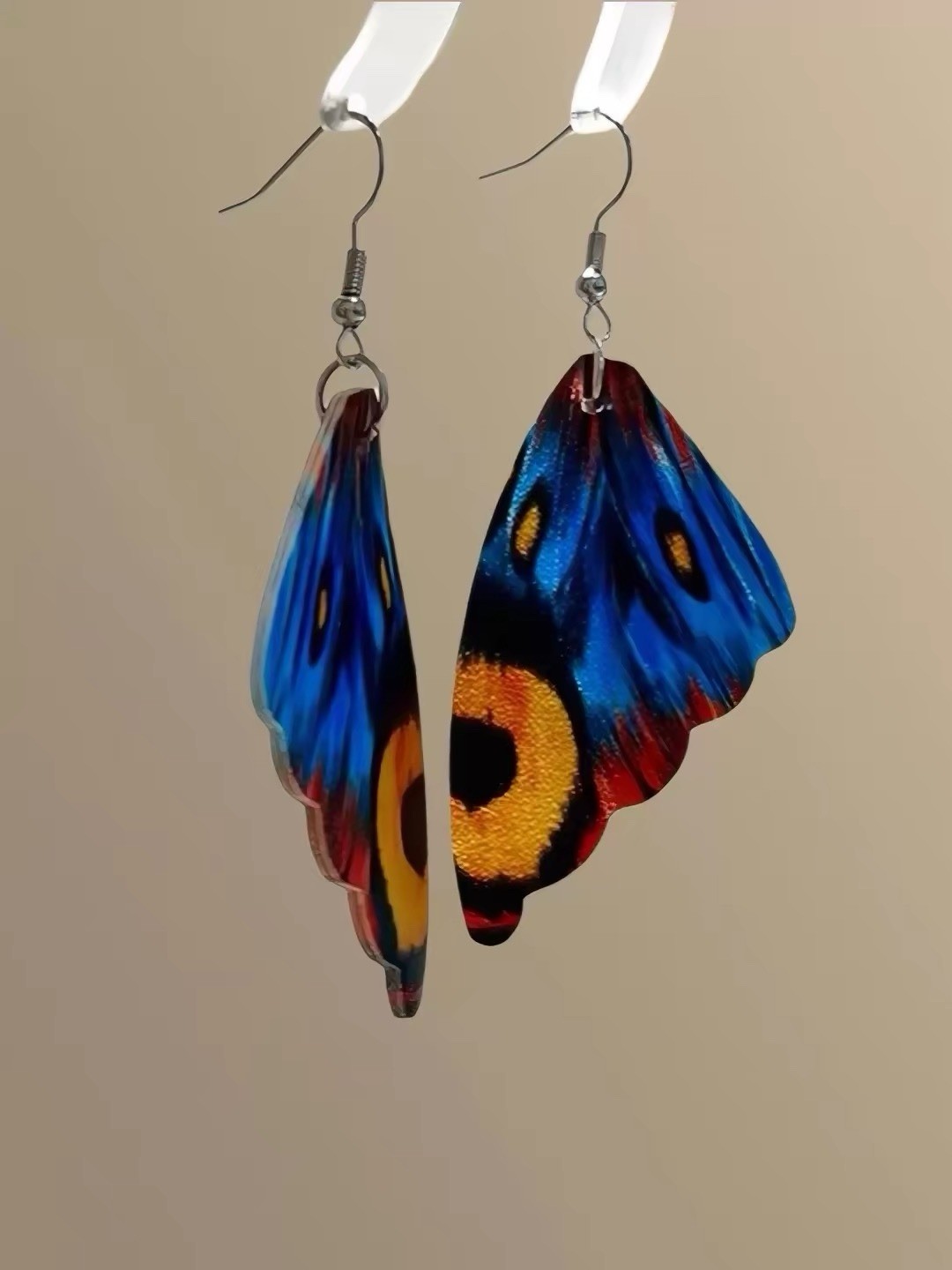 Handcrafted Butterfly Dangle Earrings Blue Yellow Red Black Plastic Animal Theme