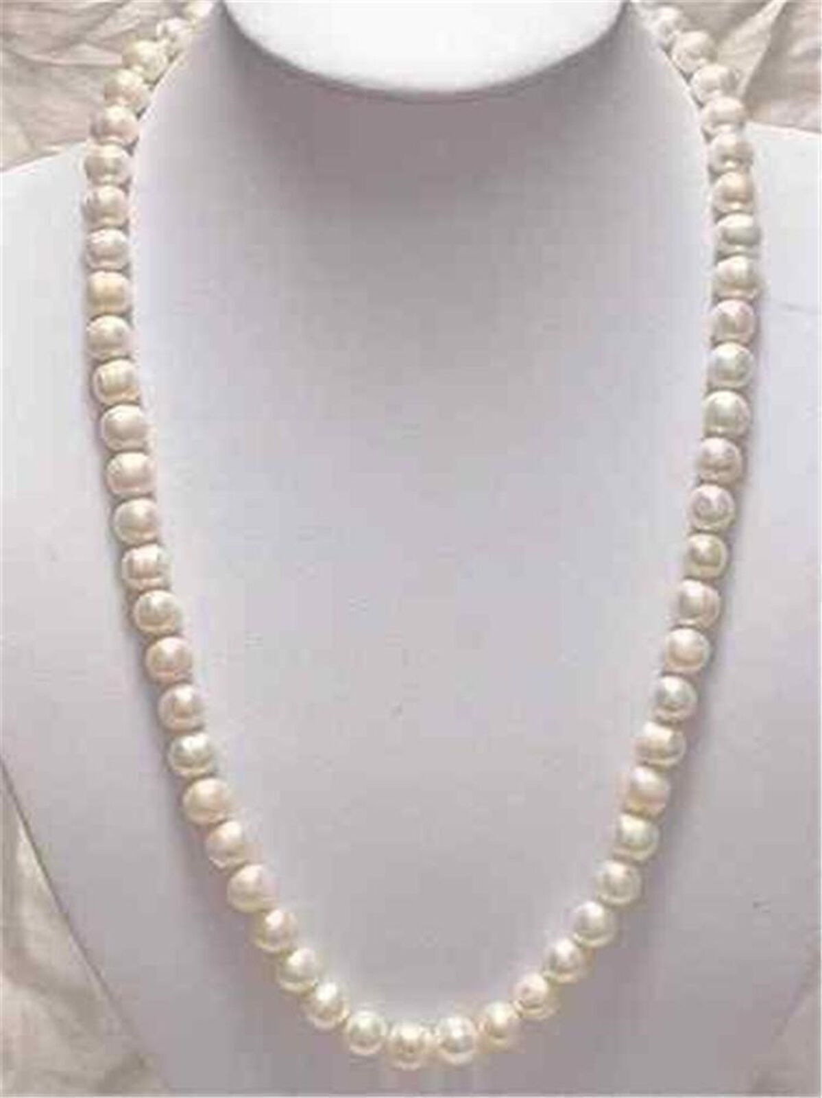 Beautiful 6-7/7-8/8-9/9-10mm Natural White Cultured Pearl Necklace 20″